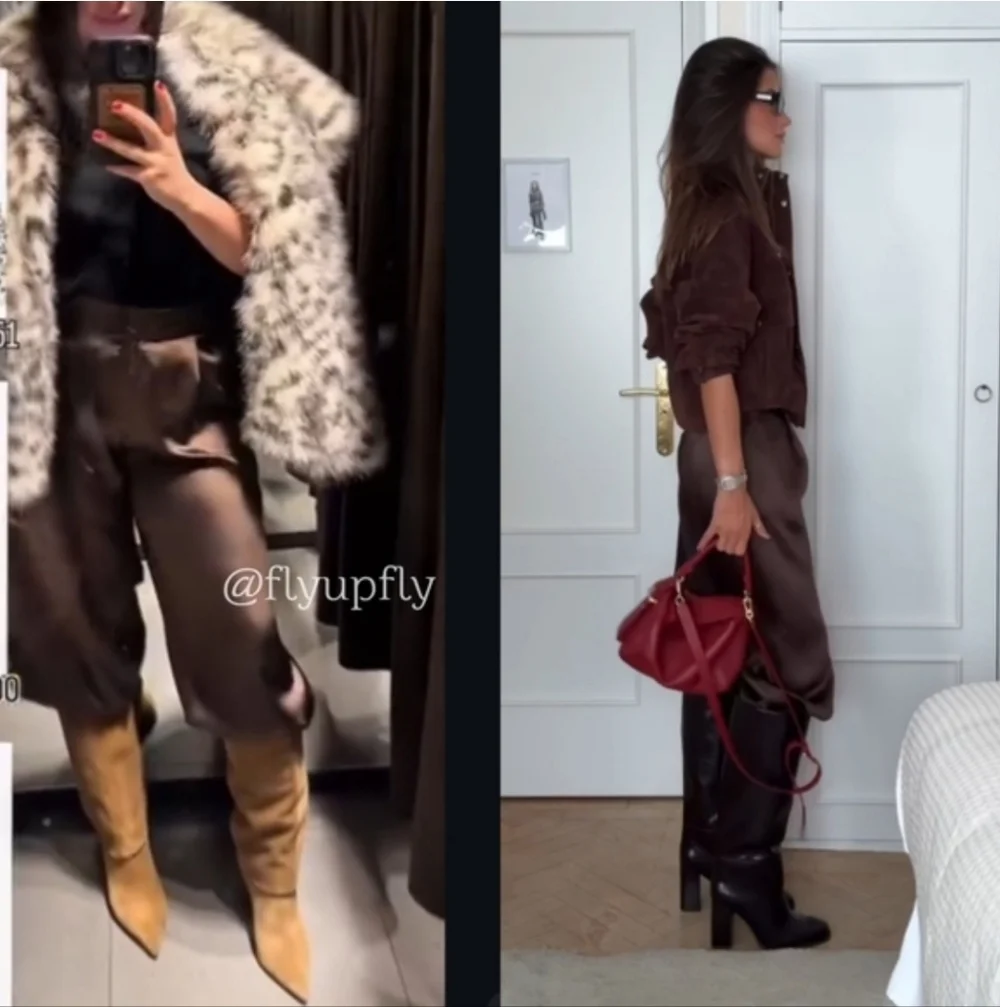 ZARA SATIN BALLOON PANTS BROWN SIZE XS